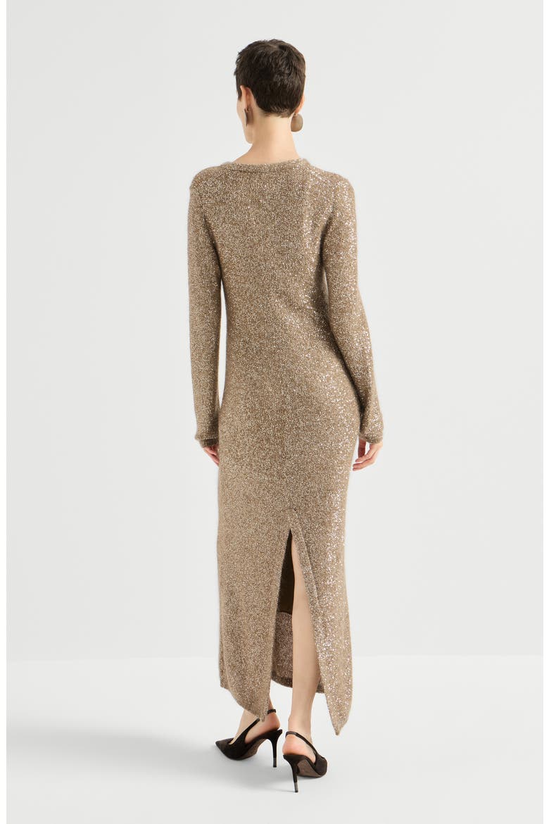 Mohair and wool dazzling texture knit dress with monili, Alternate, color, Light Brown