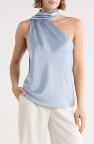 Renee C Scarf Detail One-Shoulder Satin Top