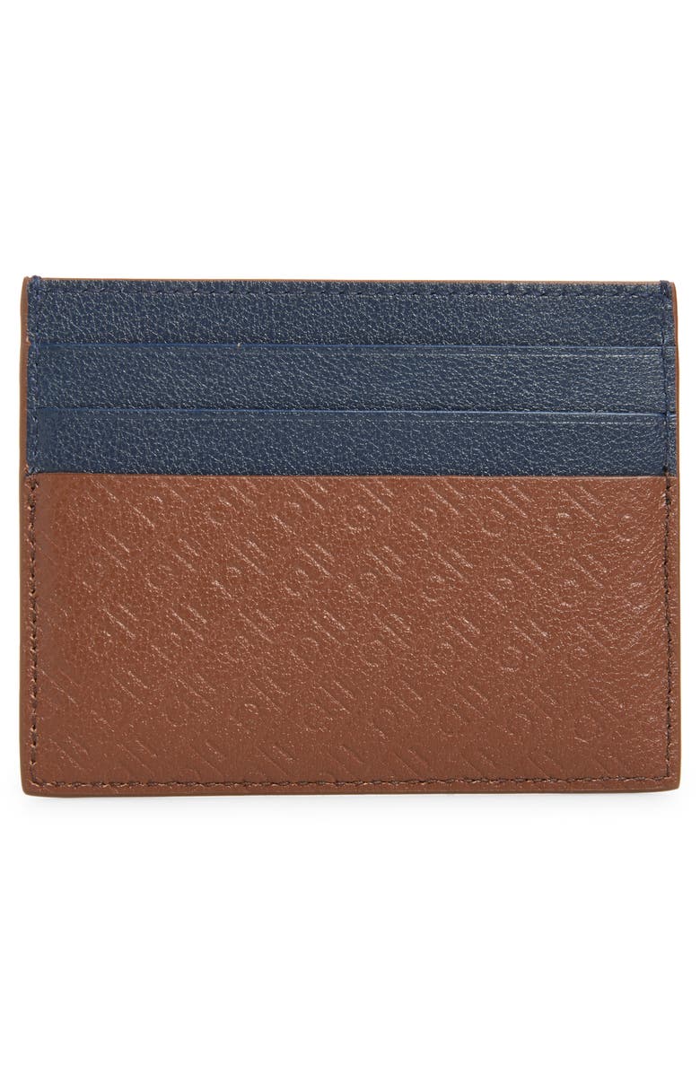 FERRAGAMO Embossed Gancini Leather Card Case, Alternate, color, Midbrown New Navy Nero