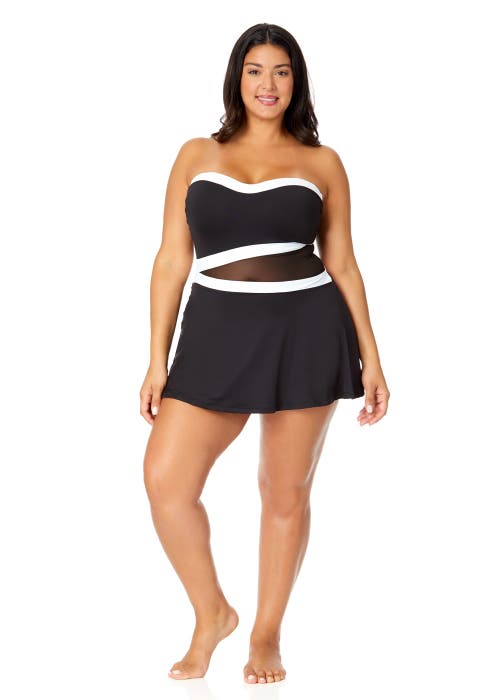 Anne Cole Plus Plus Mesh Around Paneled Strapless Mesh Swim Dress In Black