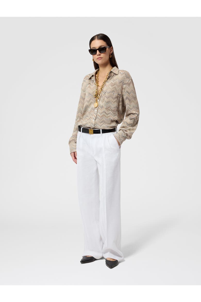 Classic Trousers In Cotton And Viscose Tone-on-tone Zig Zag, Alternate, color, White