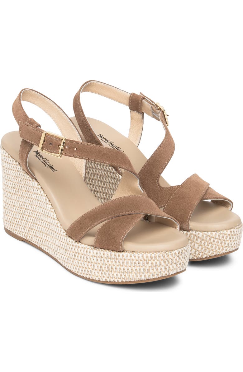 NeroGiardini Slingback Platform Wedge Sandal, Main, color, Whiskey