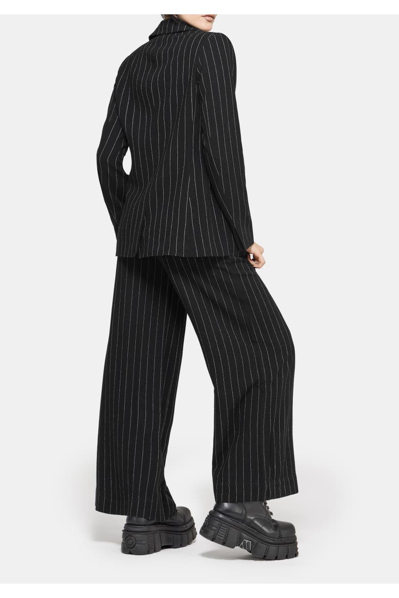 Charli Pinstripe Buckle Oversized Blazer, Alternate, color, Black