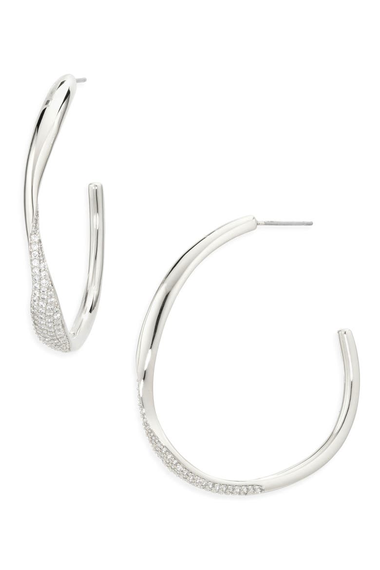 Large Alma Ribbon Hoop Earrings, Main, color, RHODIUM