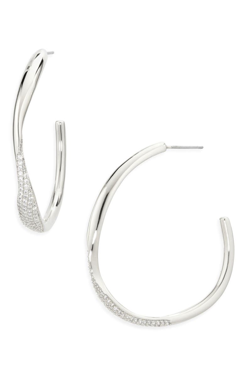 Nadri Large Alma Ribbon Hoop Earrings, Main, color, Rhodium