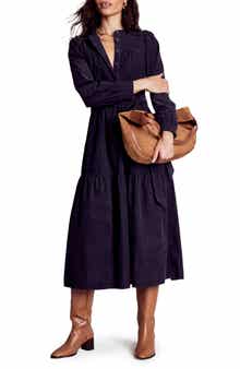 Boden Cecily Belted Long Sleeve Cotton Corduroy Midi Dress