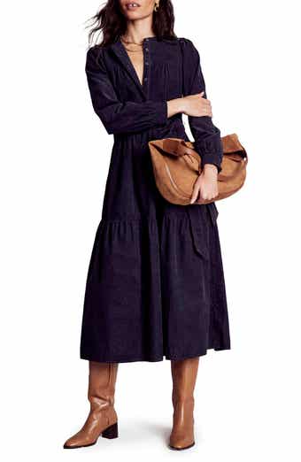Boden Cecily Belted Long Sleeve Cotton Corduroy Midi Dress