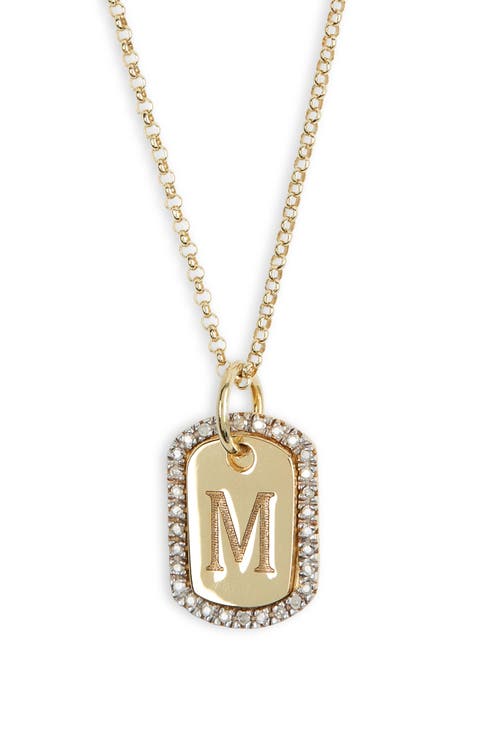 Diamond Initial Dog Tag Pendant Necklace
