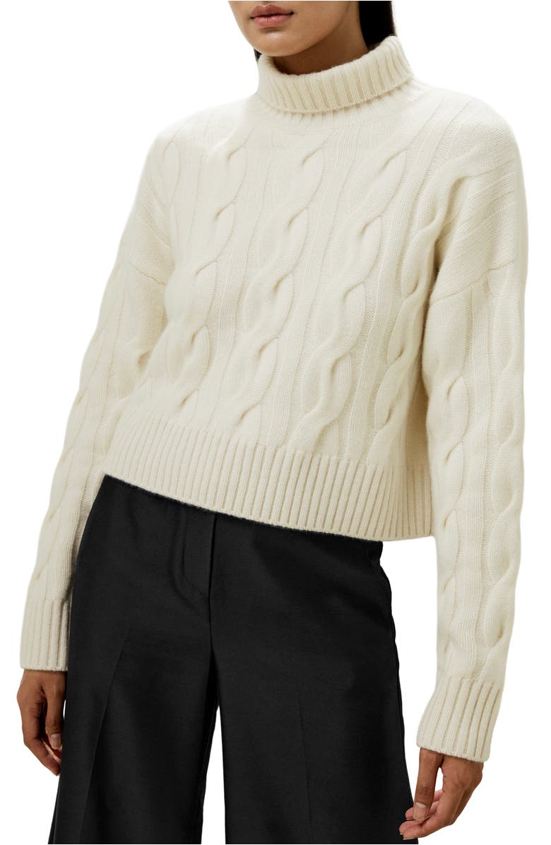 Lilysilk Cable Knit Cashmere Turtleneck Sweater, Main, color, White
