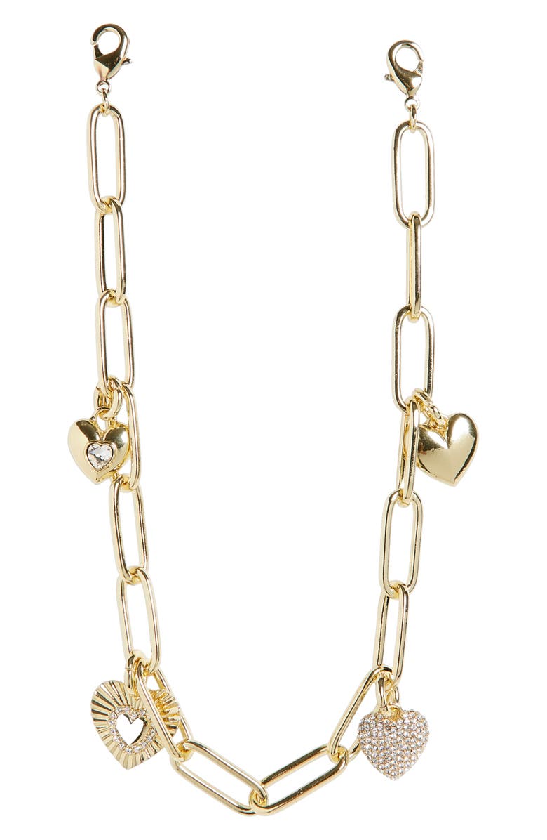 BaubleBar Hera Pavé Heart Charm Phone Wrist Strap, Main, color, Gold/ Clear
