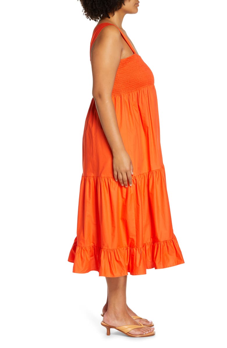 Halogen<sup>®</sup> Smocked Tiered Cotton Midi Dress, Alternate, color,