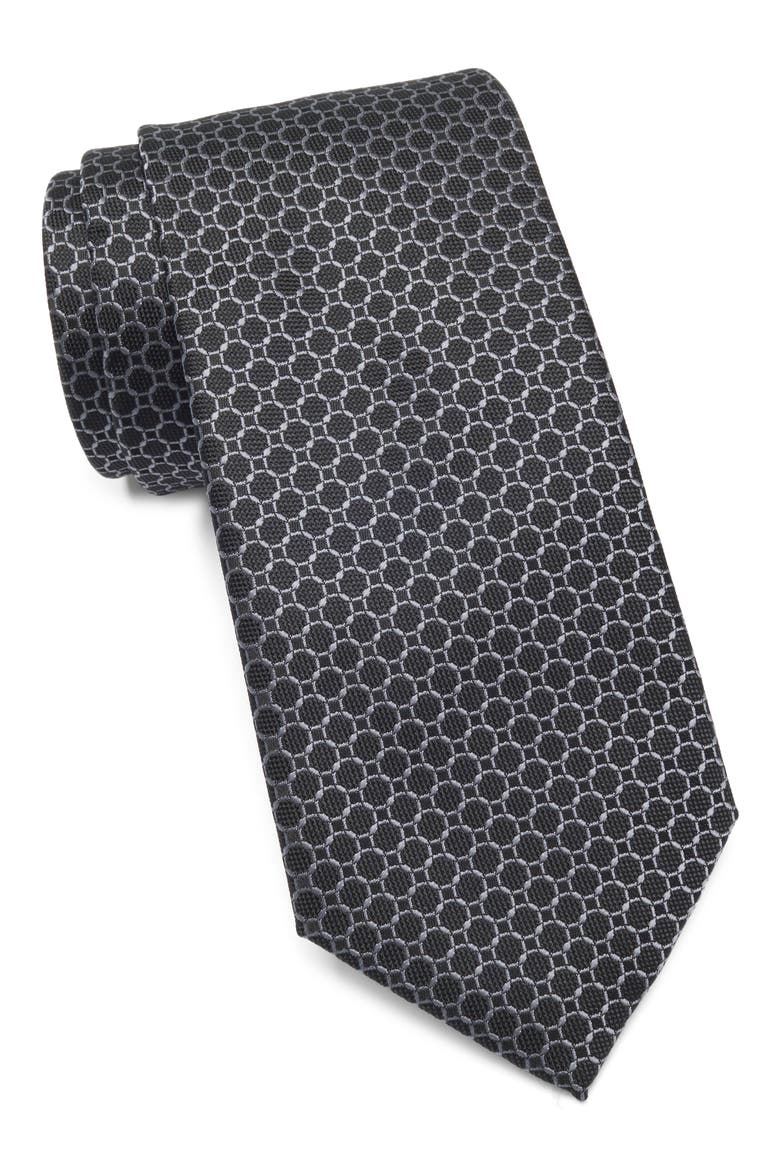 Printed Satin Tie, Main, color, BLACK