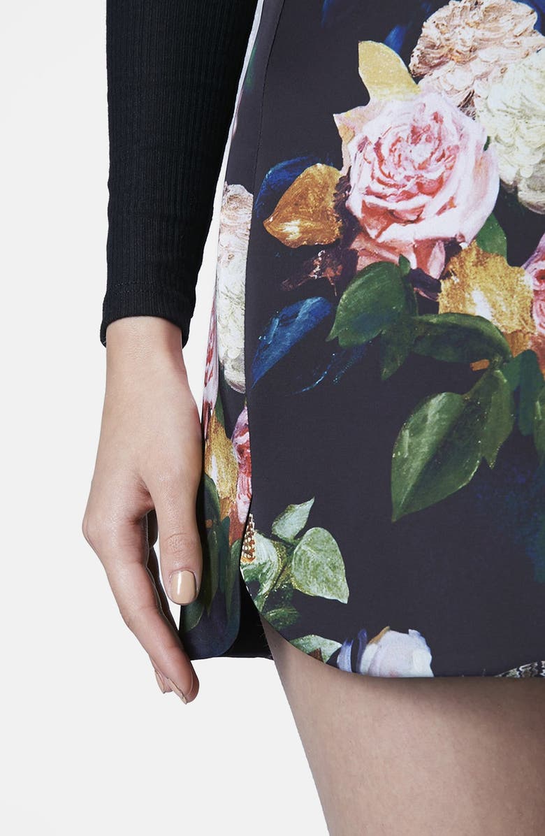 Topshop Rose Print Pelmet Miniskirt, Alternate, color,