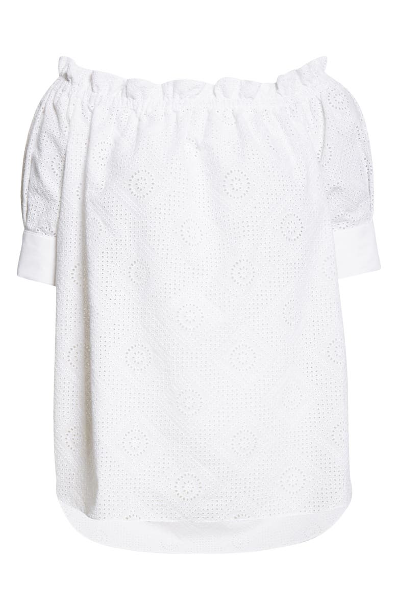 Adam Lippes Eyelet Detail Off the Shoulder Cotton Blouse, Alternate, color, 