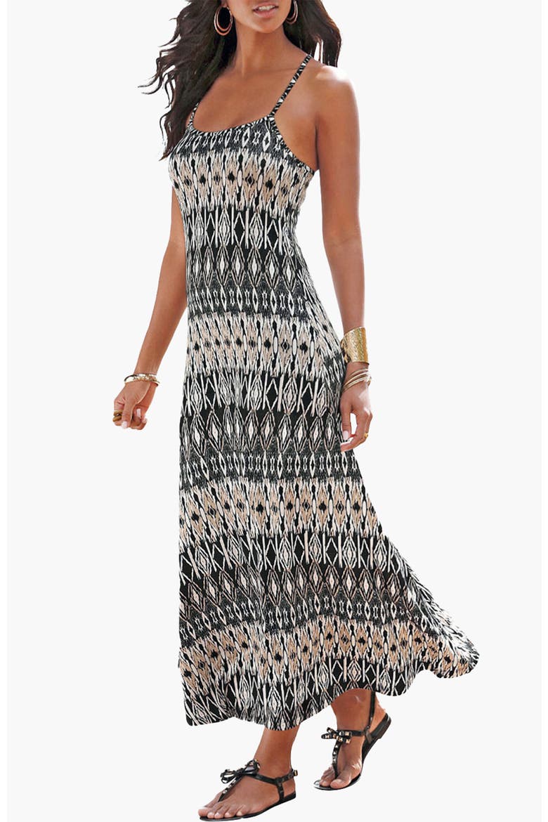 Crossed Strap Maxi Dress, Main, color, Black & Cream