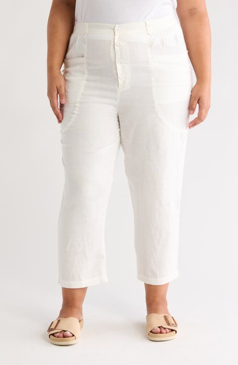 Gia Button Fly Linen Pants (Plus)