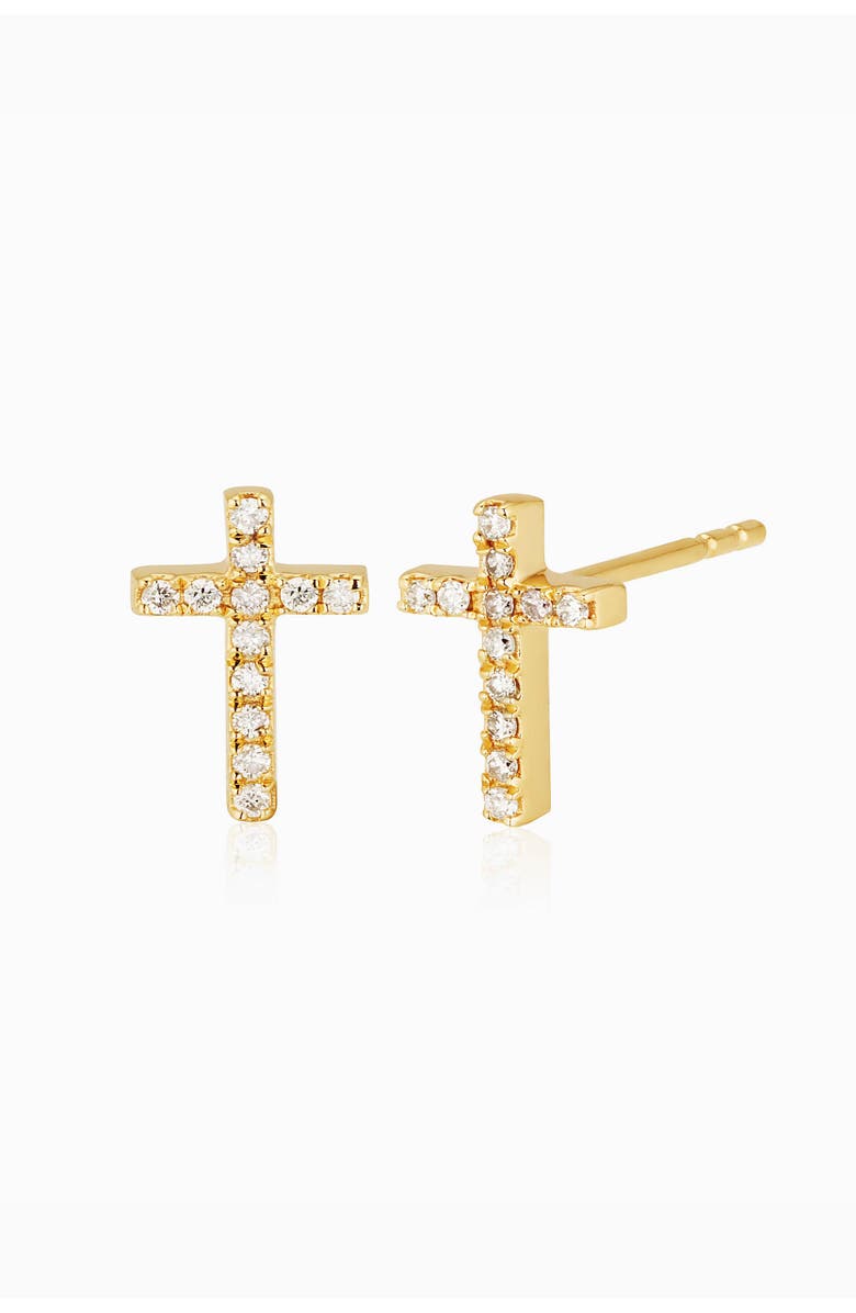 Oradina 14K Yellow Gold Faith Diamond Studs, Main, color, Yellow Gold