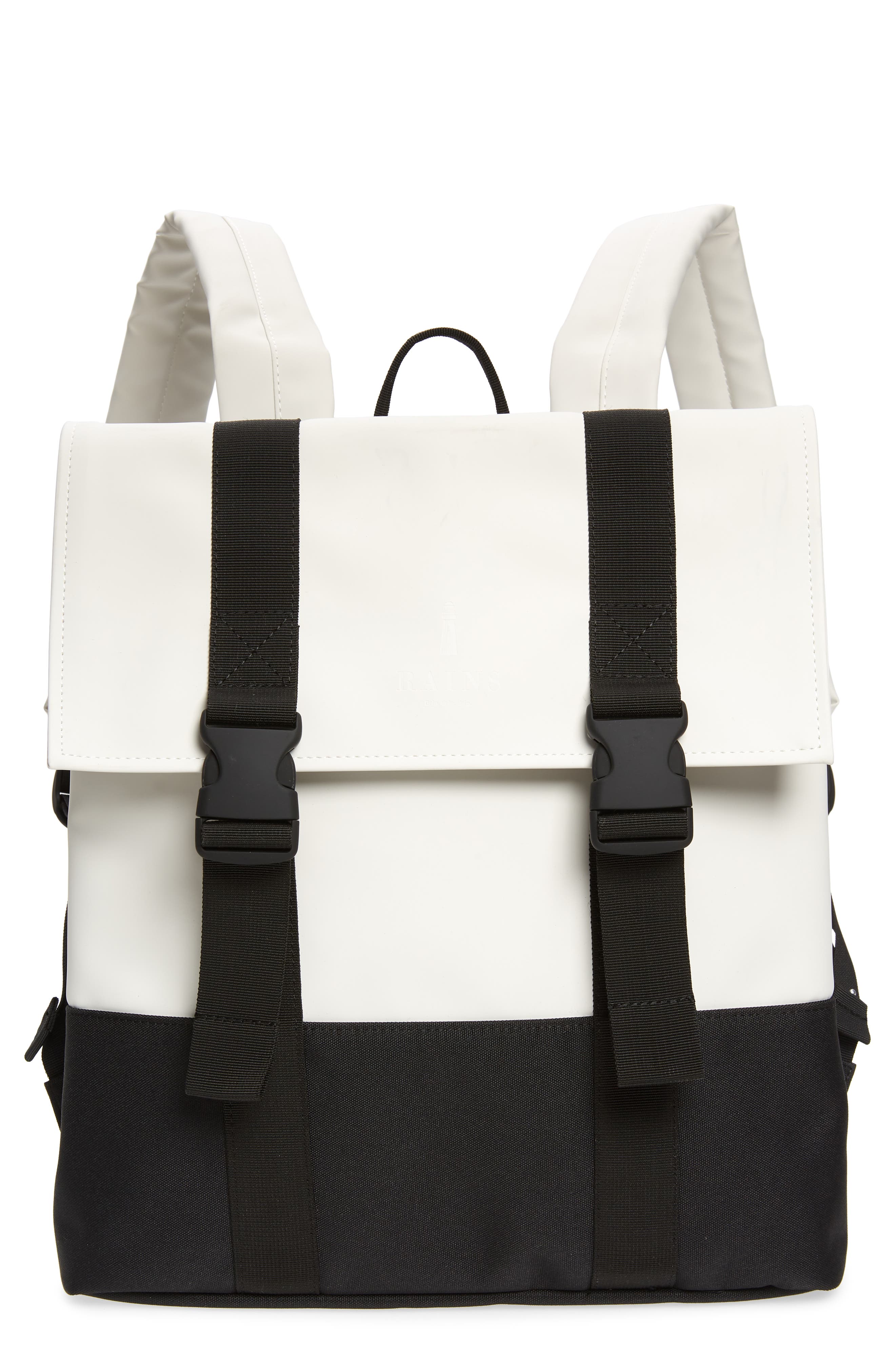 Waterproof Buckle Faux Leather Backpack, Main, color, OFF WHITE