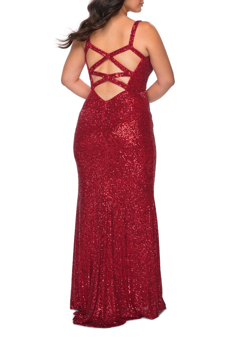 Sequined Curvy Dress with Criss Cross Back, Alternate, color, Red
