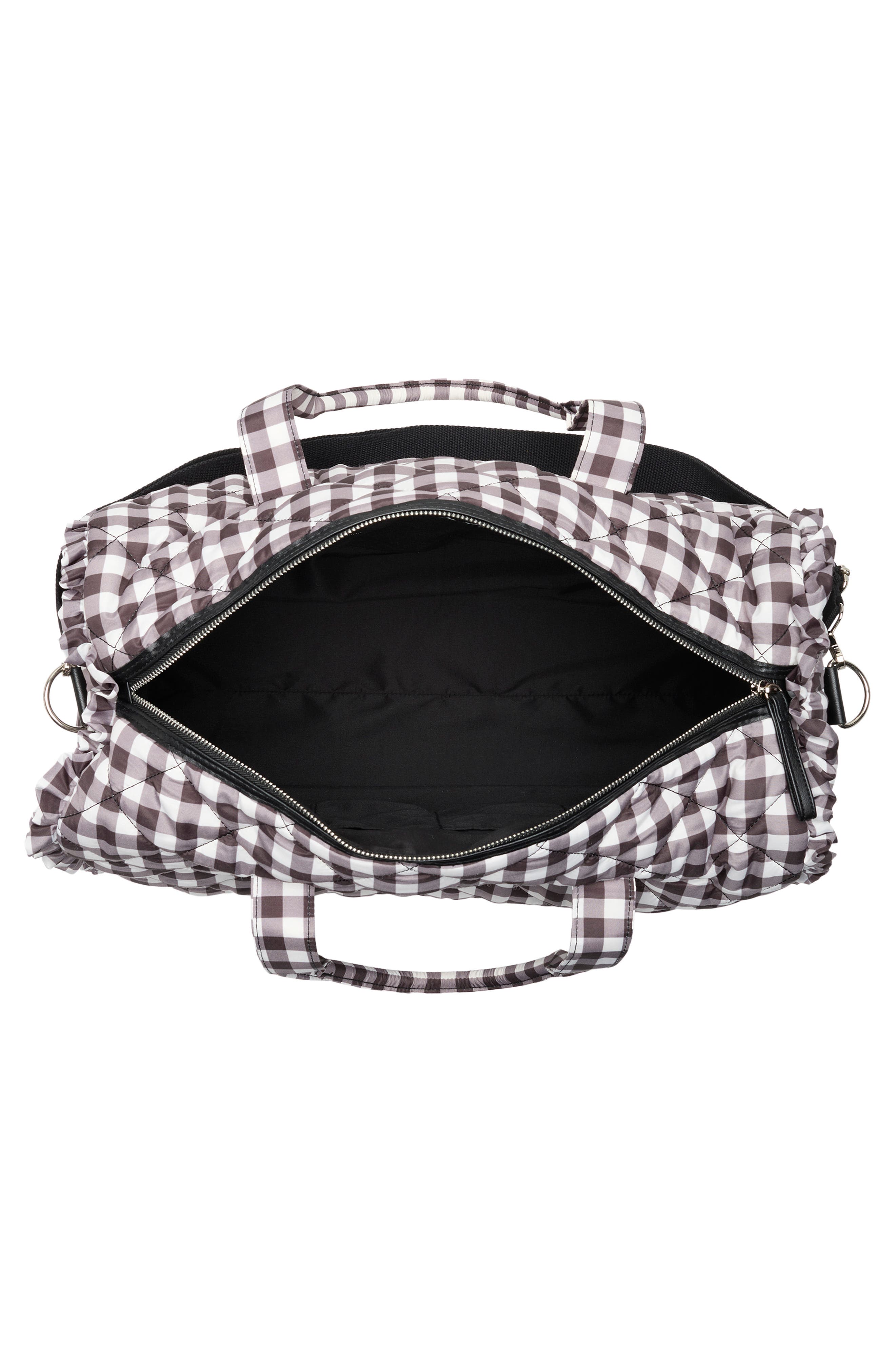 Madden Girl Quilted Duffle Bag, Alternate, color, Black/ White Gingham