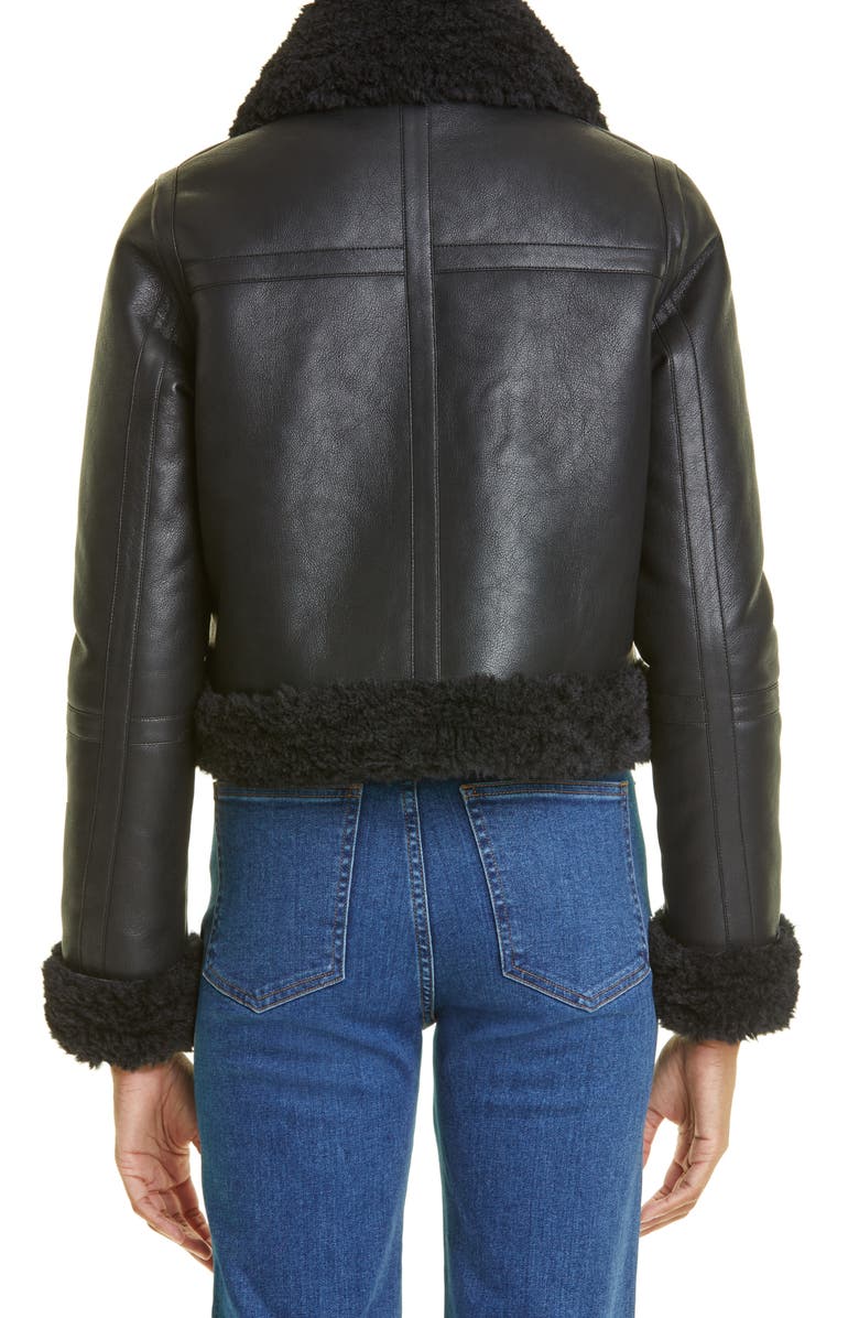 Stand Studio Lorelle Faux Leather Biker Jacket with Faux Shearling Trim, Alternate, color, 