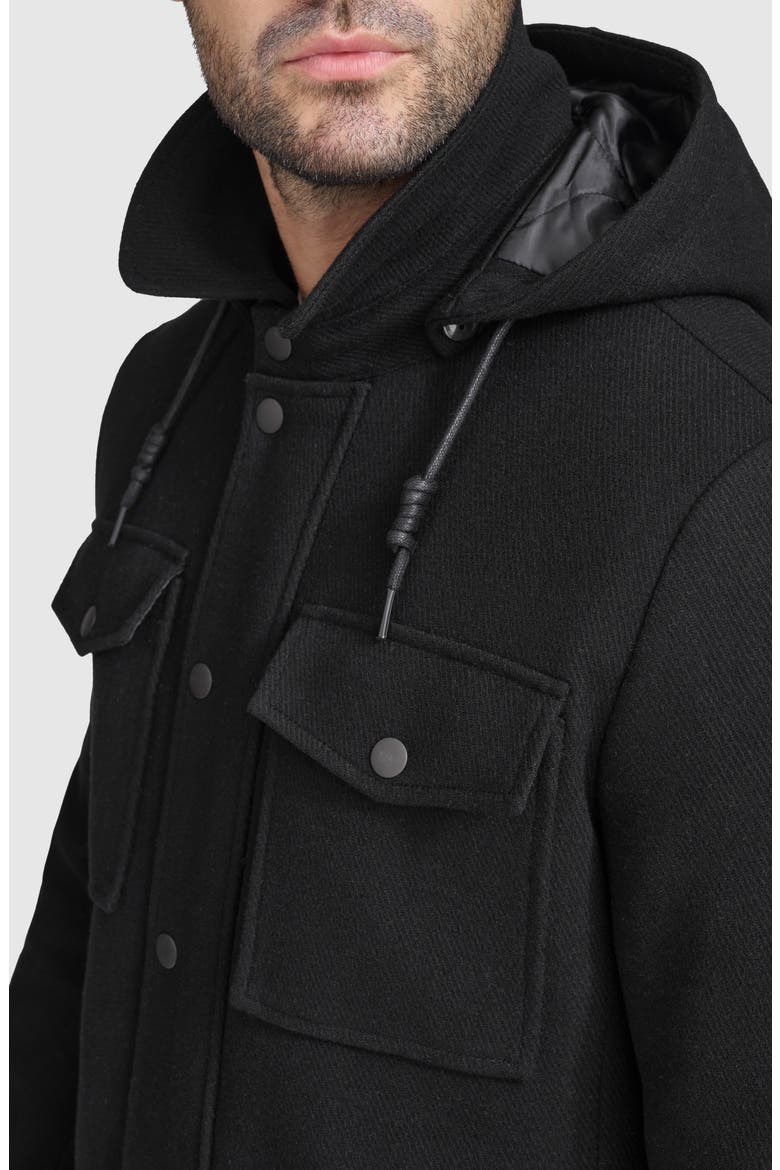 Wool Blend Hooded Field Jacket, Alternate, color, BLACK