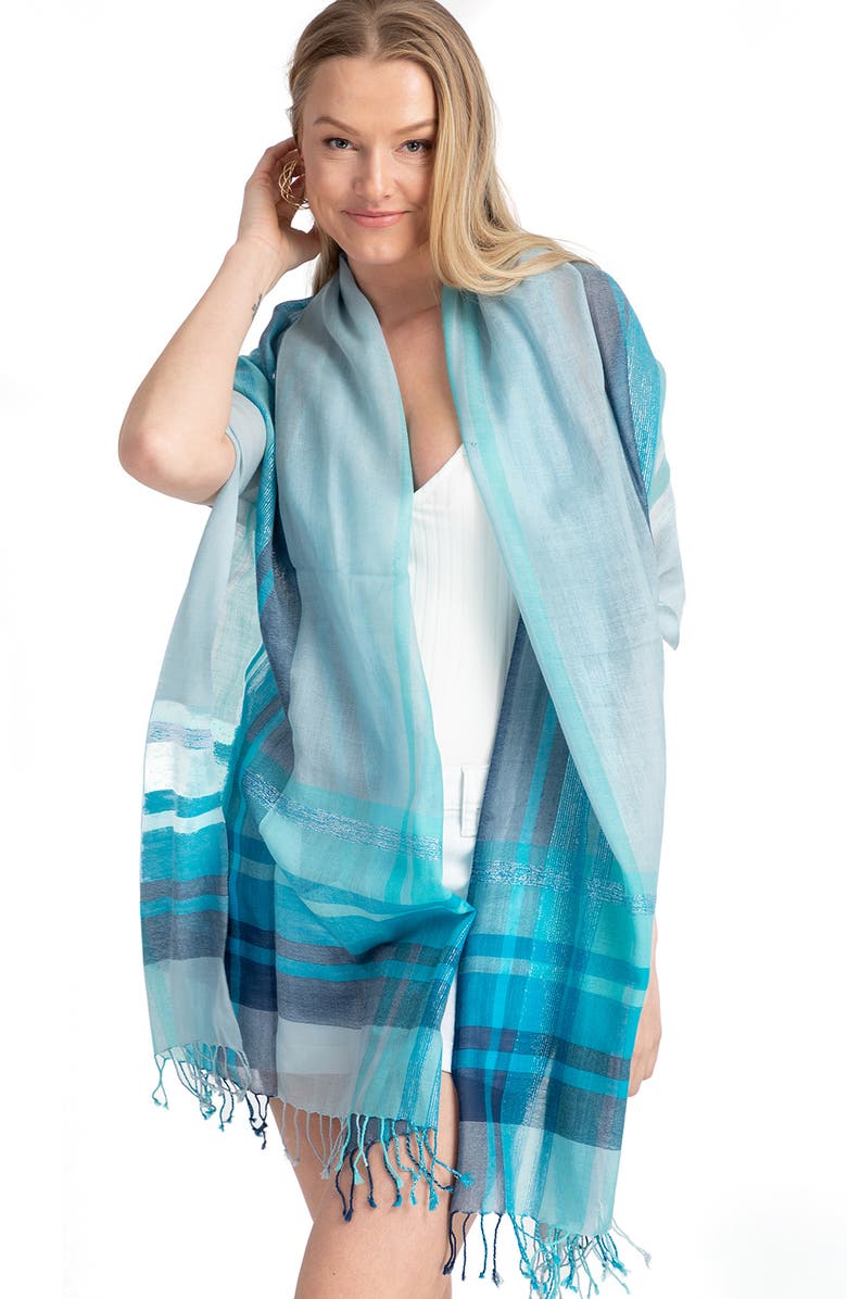 SAACHI Striped Fringe Trim Scarf, Alternate, color,