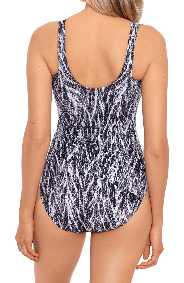 Miraclesuit<sup>®</sup> Chevron Python Eclat Wrap Front One-Piece Swimsuit, Alternate, color, 