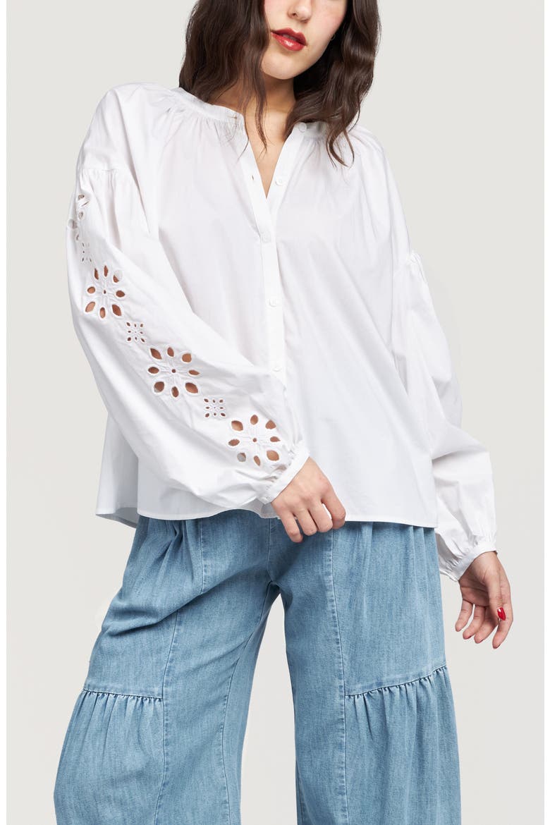 Embroidered Sleeve Top, Main, color, BRIGHT WHITE