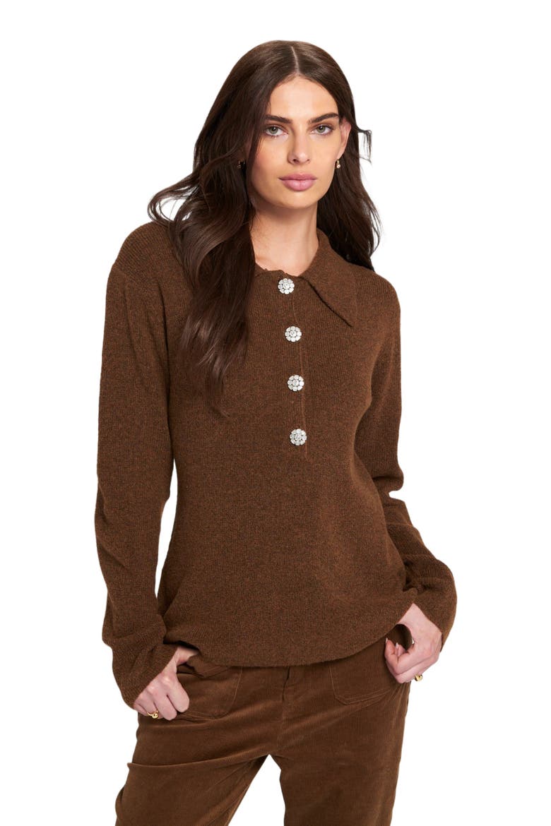 Fuzzy Knit Jumper Henley Sweater, Alternate, color, Chocolate