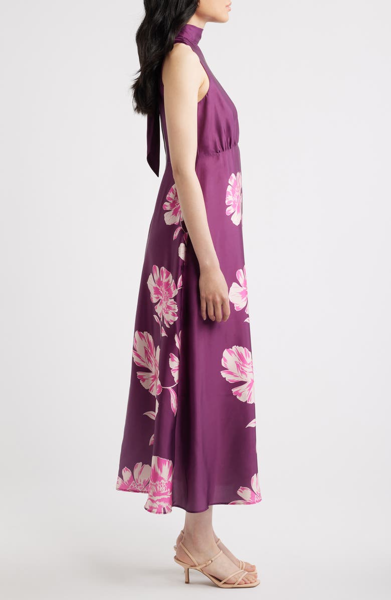 Eliza J Floral Print Sleeveless Satin Maxi Dress, Alternate, color, Plumberry