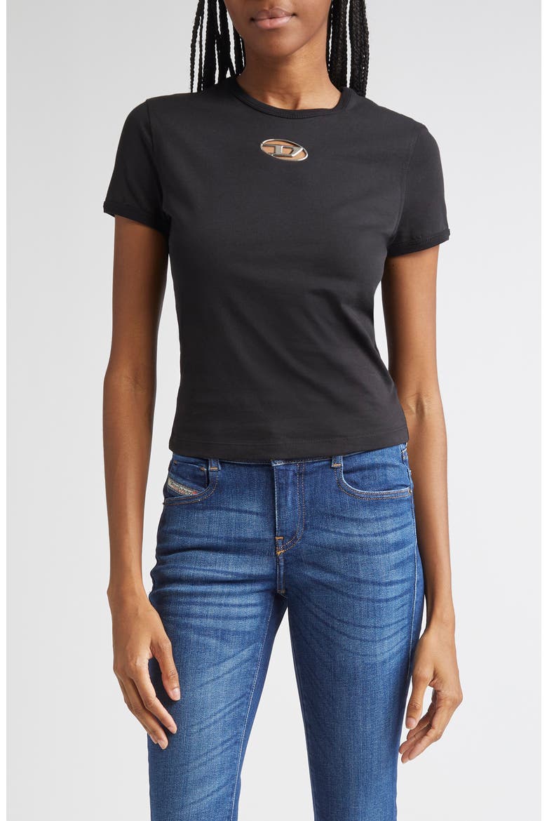 Metallic Oval D Cutout Slim Fit T-Shirt, Main, color, DEEP BLACK