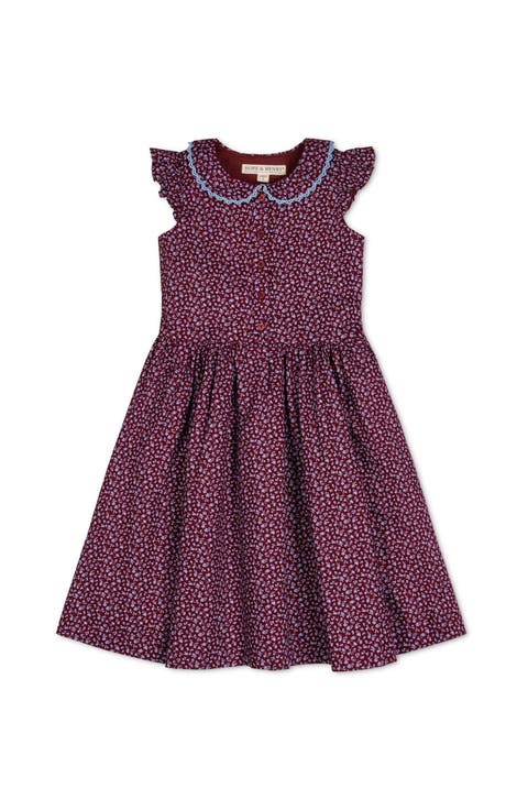 Kids' Flutter Sleeve Linen Dress with Peter Pan Collar