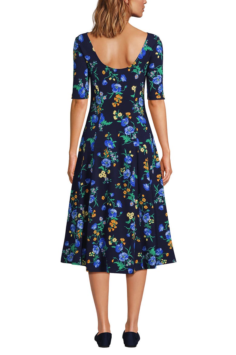 Starfish Elbow Sleeve Midi Fit and Flare Dress, Alternate, color, Deep Sea Poppy Floral