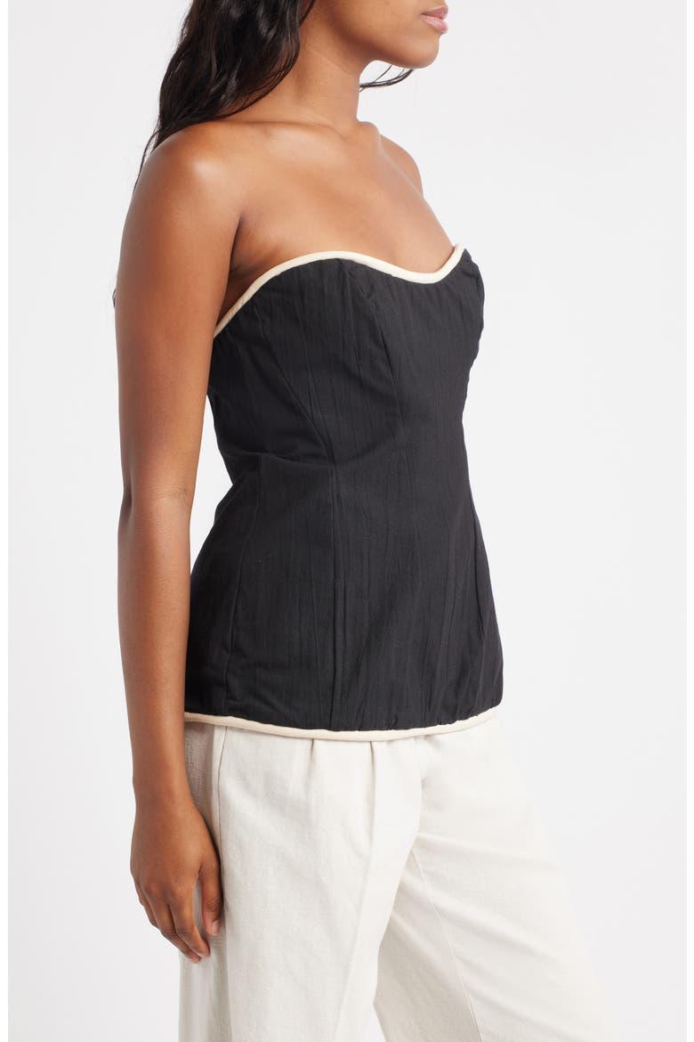 Contrast Binding Strapless Cotton Top, Alternate, color, BLACK