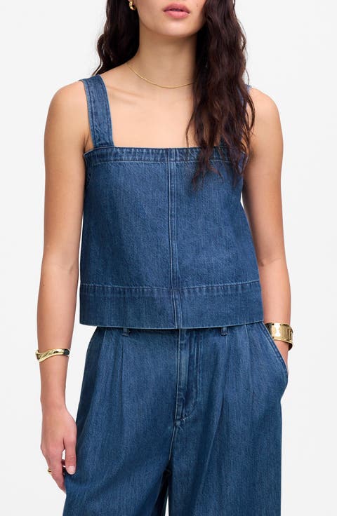 Square Neck Denim Crop Tank