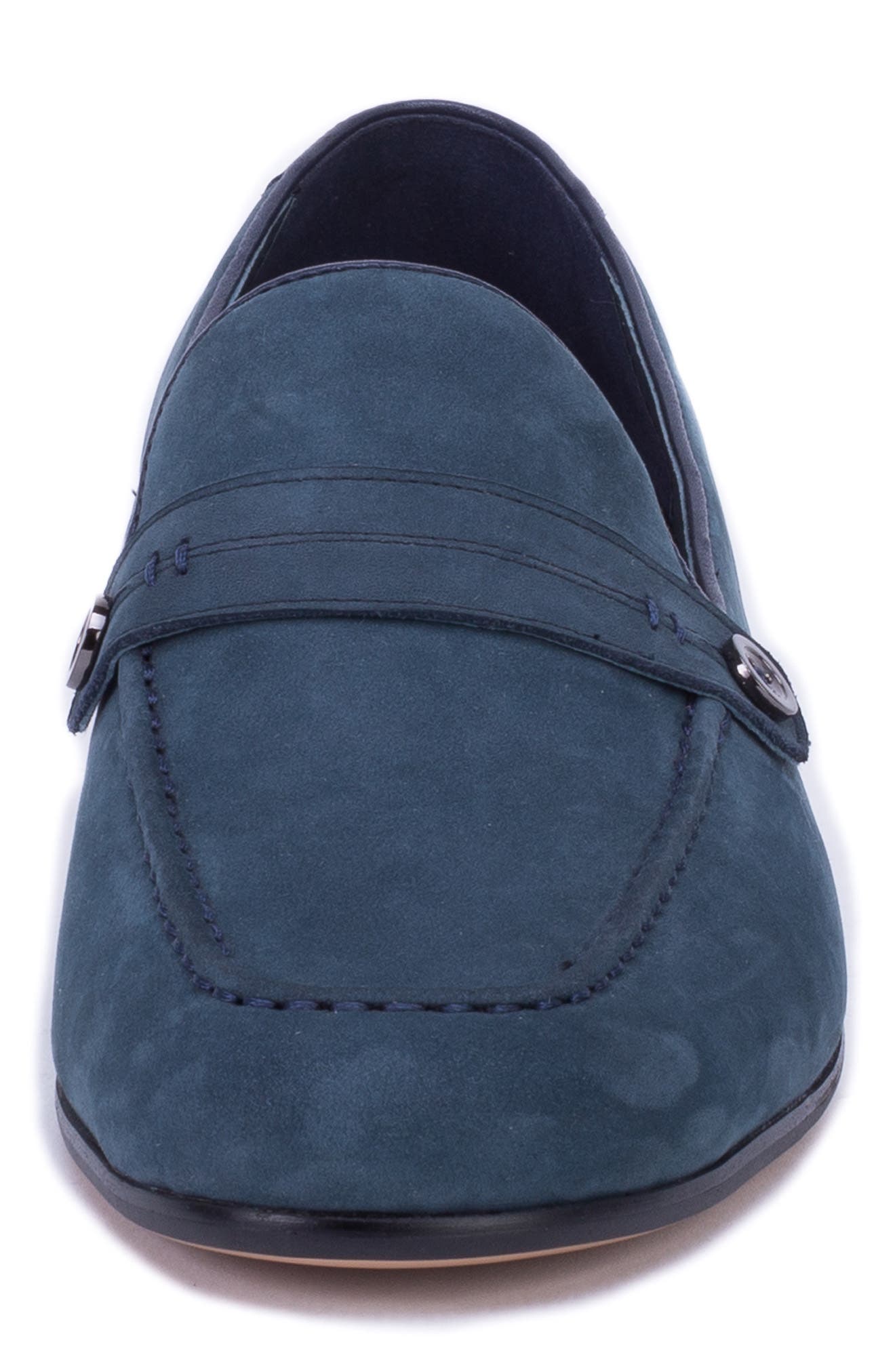Norris Button Loafer, Alternate, color, BLUE LEATHER
