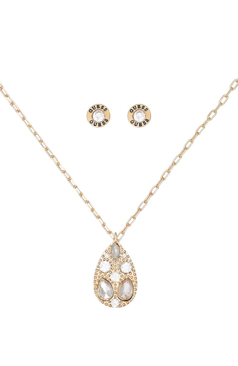 GUESS Teardrop Pendant Necklace & Stud Earrings Set, Alternate, color, Gold