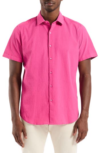 Robert Graham Piers Short Sleeve Seersucker Shirt In Pink