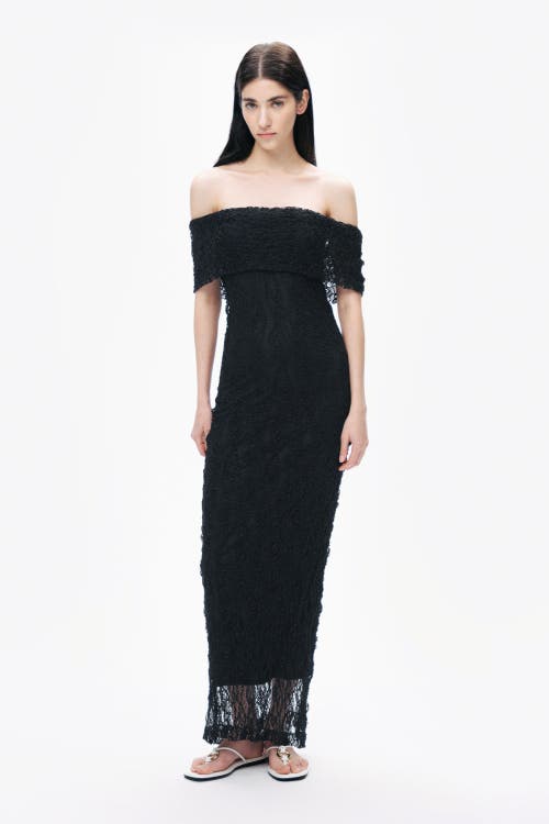 Shop Nocturne Off-the-shoulder Lace Maxi Dress In Black