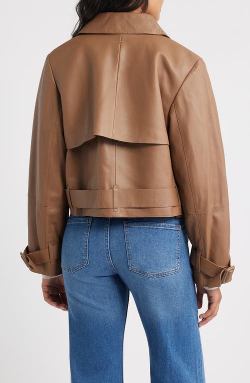 Hugo Boss Boss Satela Double Breasted Leather Jacket In Neutral