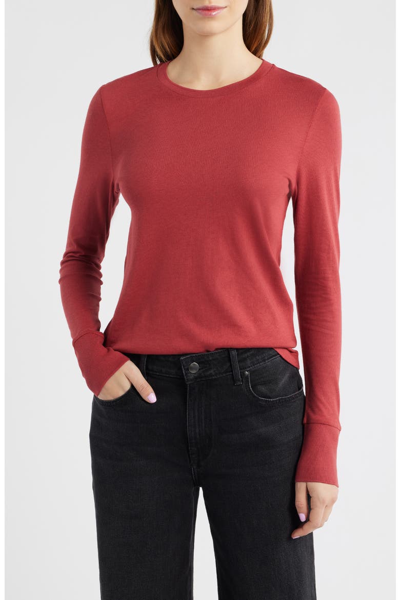Cotton & Modal Long Sleeve T-Shirt, Main, color, RED DARK