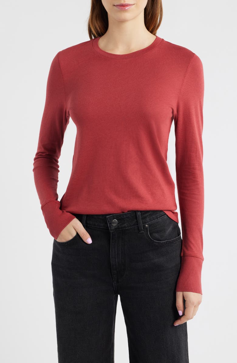 COS Cotton 
Modal Long Sleeve T-Shirt, Main, color, Red Dark