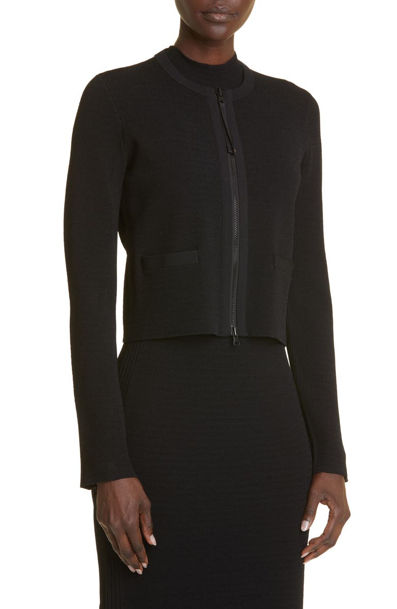 St. John Collection Zip Front Knit Jacket, Alternate, color, Black
