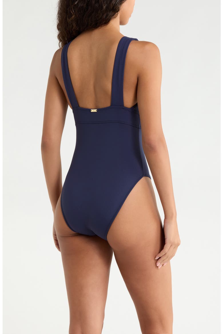Sculpting V-Neck One-Piece Swimsuit, Alternate, color, DARK NAVY