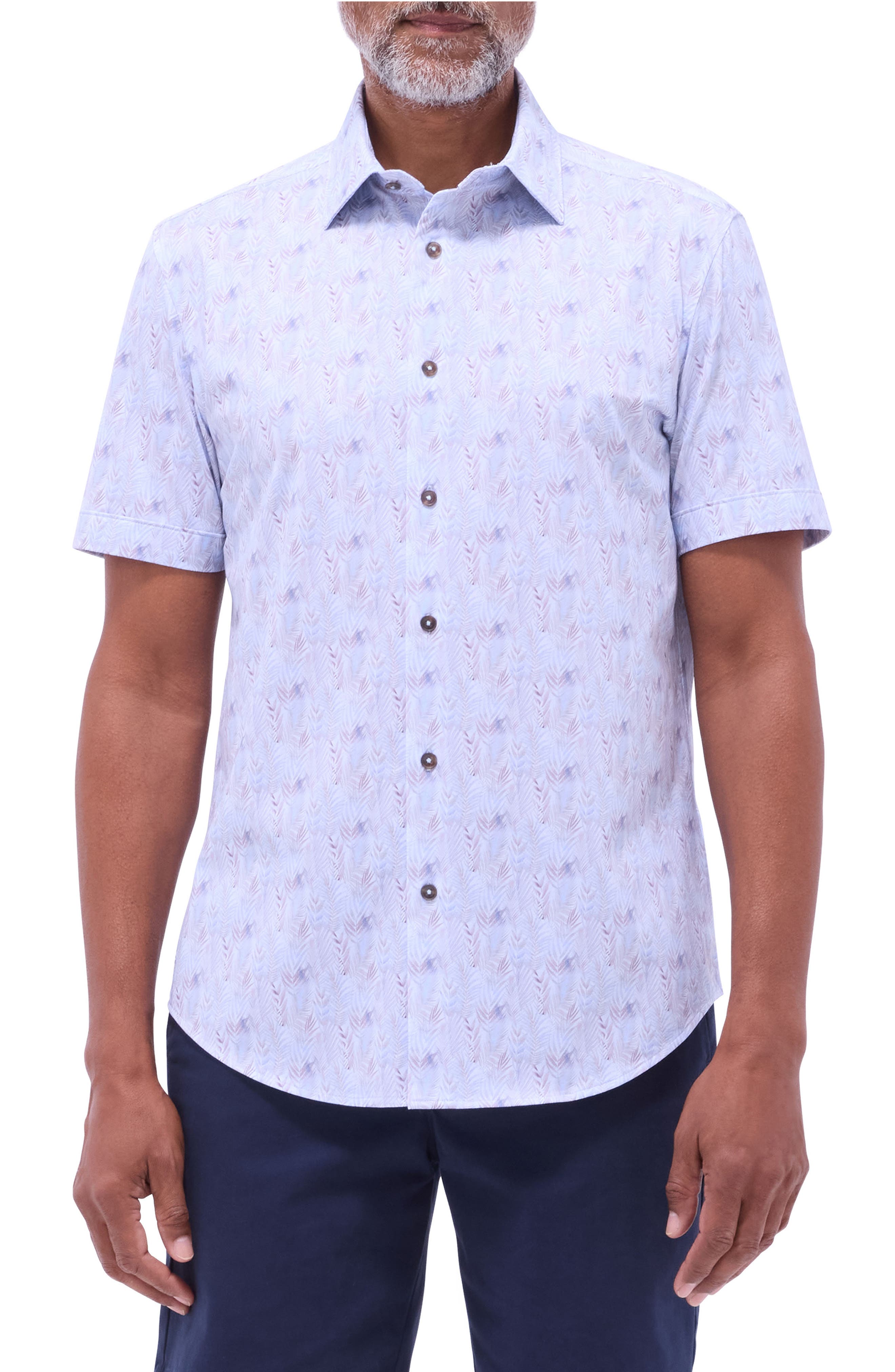Bugatchi Miles OoohCotton® Leaf Print Short Sleeve Button-Up Shirt