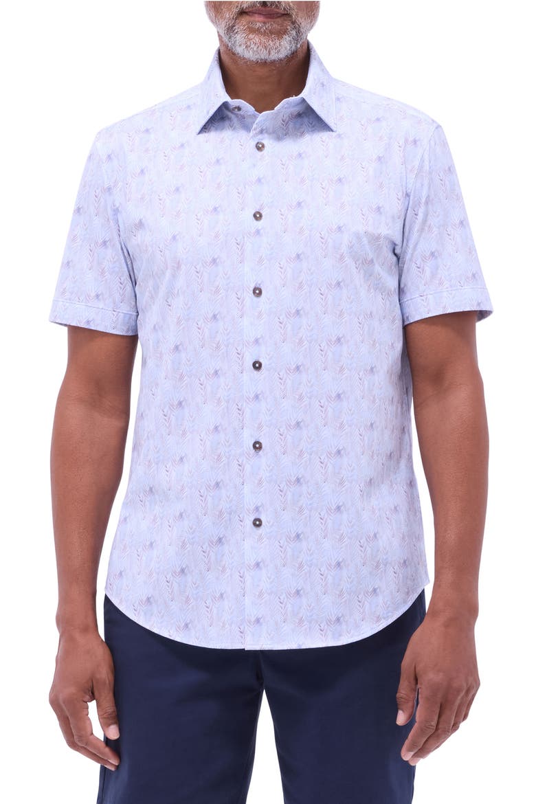 Miles OoohCotton® Leaf Print Short Sleeve Button-Up Shirt, Main, color, AIR BLUE