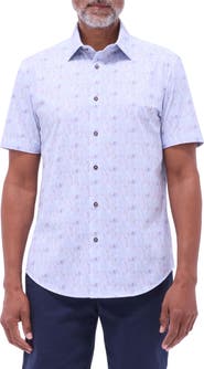 Bugatchi Miles OoohCotton® Leaf Print Short Sleeve Button-Up Shirt