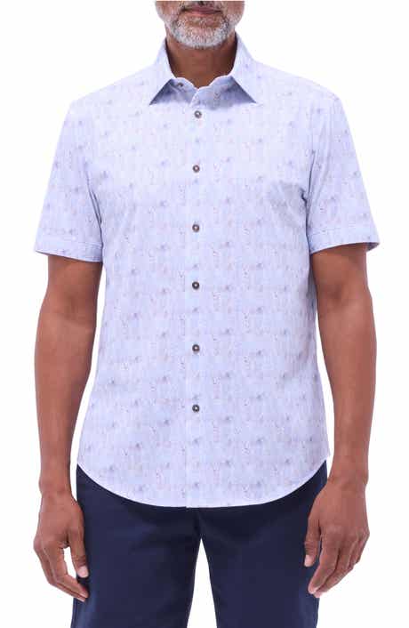 Bugatchi Miles OoohCotton® Leaf Print Short Sleeve Button-Up Shirt