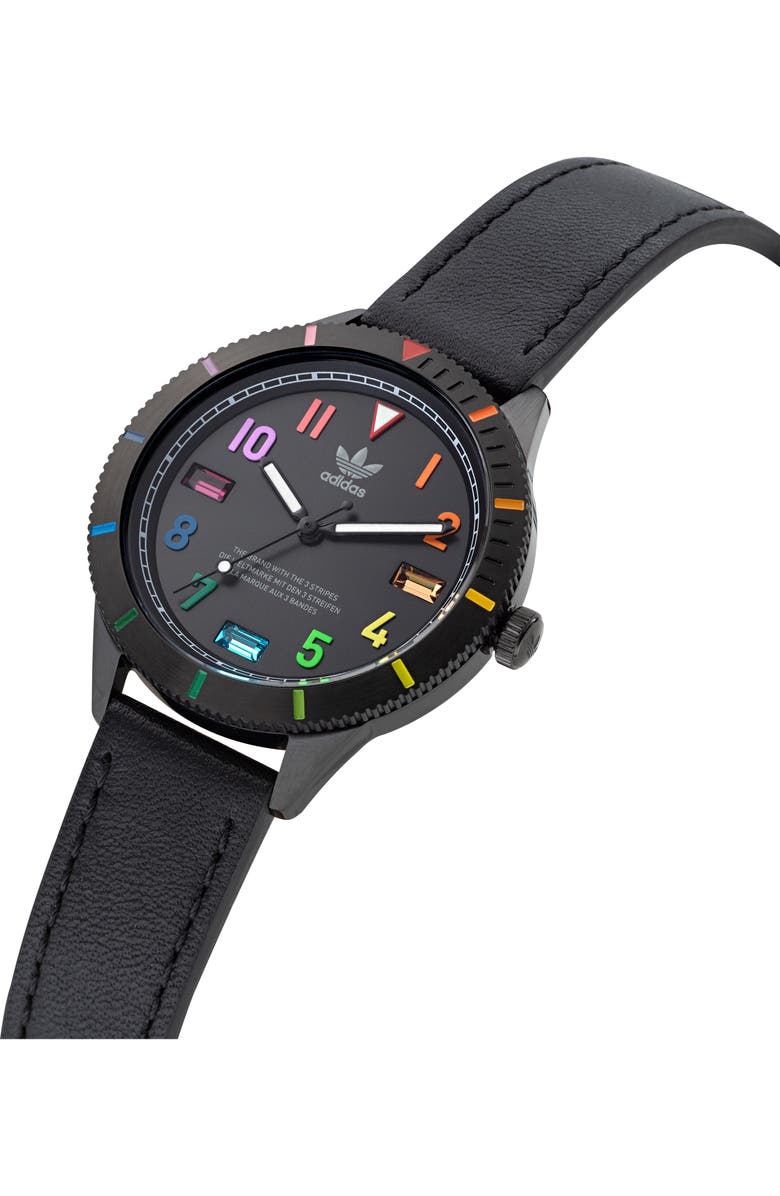 adidas Edition Three Icon Leather Strap Watch, 36mm, Alternate, color, 